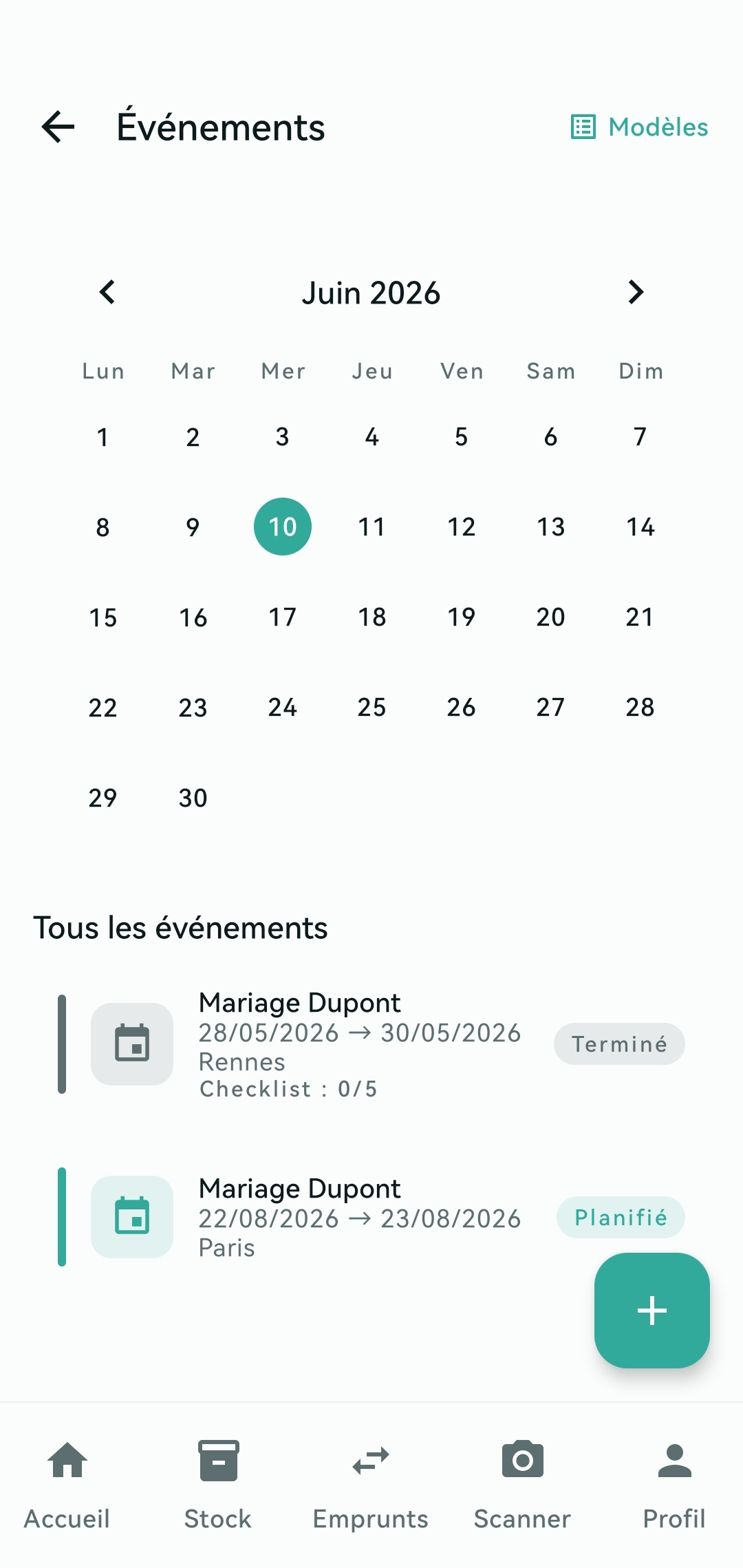 Gestion d'événement