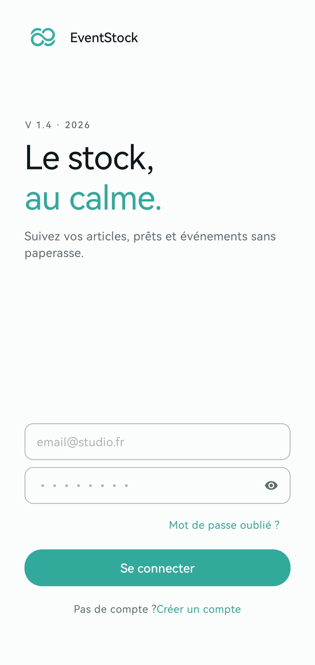 Écran d'authentification EventStock